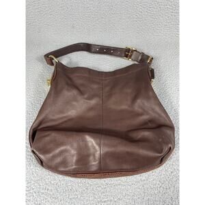 COACH F16535 PENELOPE BROWN LEATHER HOBO HANDBAG, EMBOSSED TRIM Gold Hardware